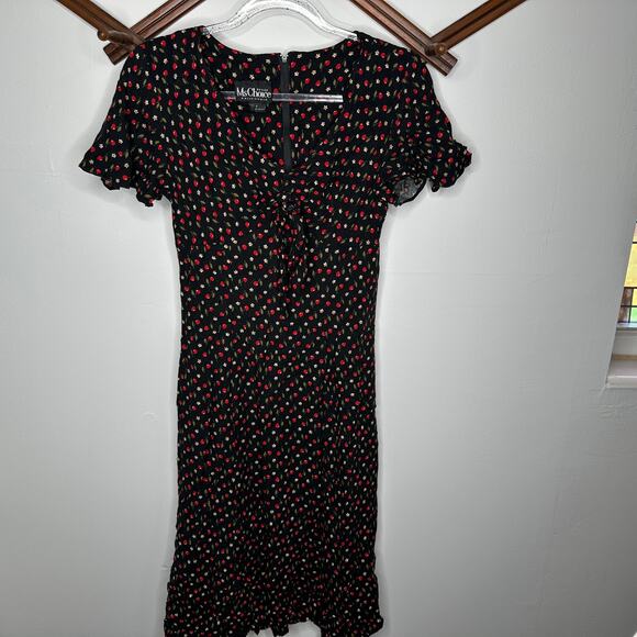 Vintage Ms Chloe Cherry Print Flutter Sleeve Dress - Picture 2 of 5